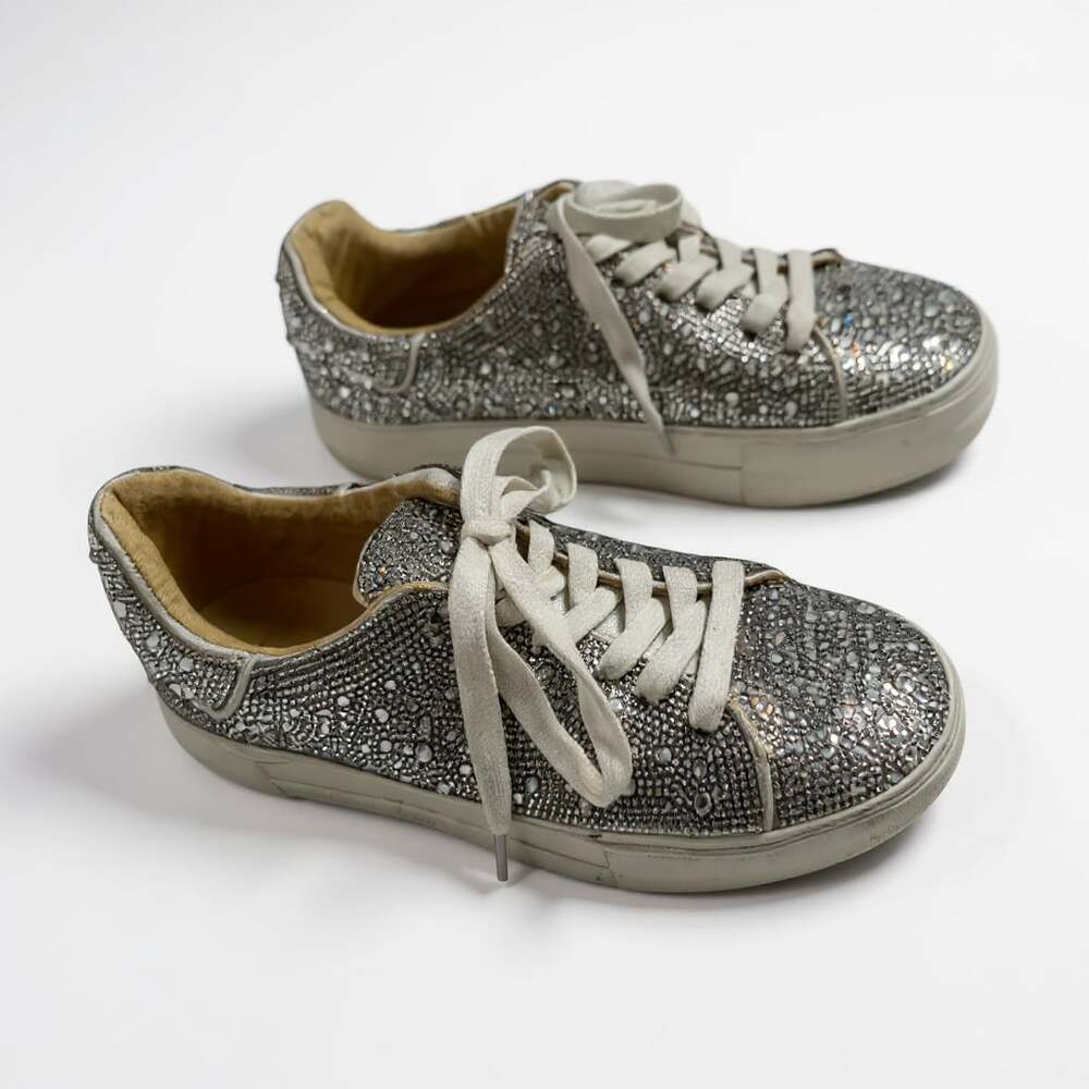 Women's Silver Glitter Lace-Up Sneakers